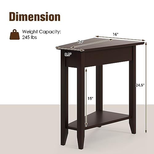 Giantex Wedge End Table with Storage Shelf, Solid Wood Legs, Espresso W87090