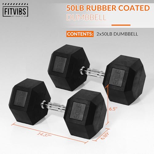 Rubber Encased Hex Dumbbell Set of 2, Anti-Slip Cast Iron Grip, 5-50 LBS H4990