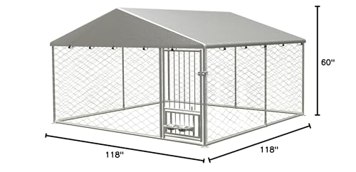 Large Outdoor Dog Kennel Heavy Duty Galvanized Steel with Waterproof Cover V616855