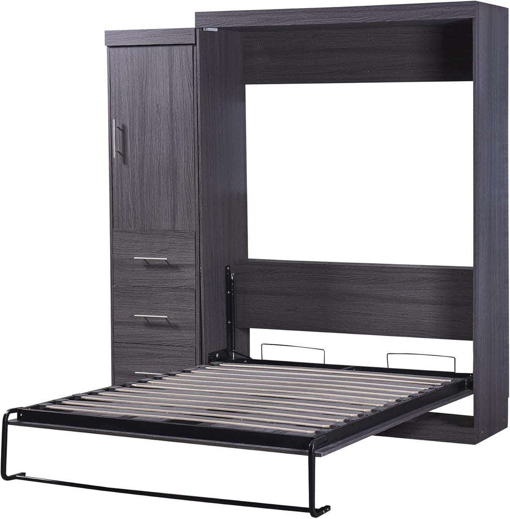 Full Size Murphy Bed Storage Cabinet with Wardrobe and Drawers I85376