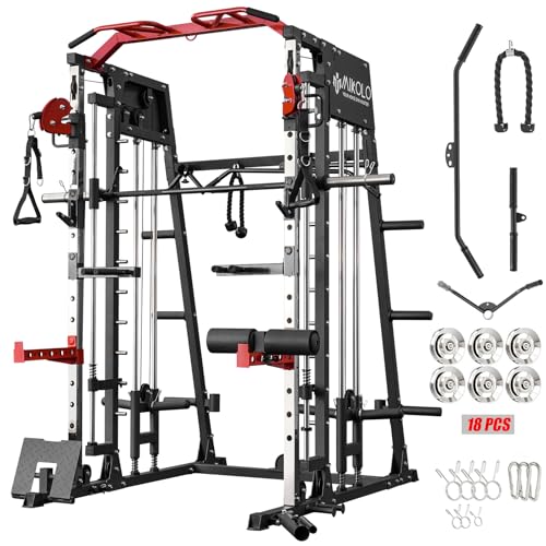 Mikolo Smith Machine 2200lbs Squat Rack with Lat Pulldown & Cable Crossover E219