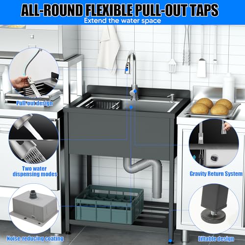 Stainless Steel Utility Sink with Faucet and Drain Kit I168