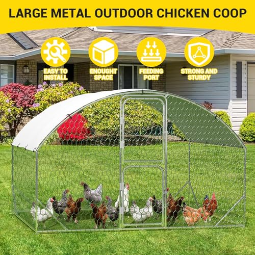 Large Metal Chicken Coop with Run Walk-in Poultry Cage Outdoor Backyard Farm I98427