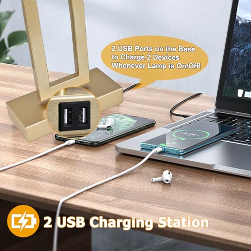 22" Touch Control Table Lamps with USB Ports, Dimmable, Gold & White V1178