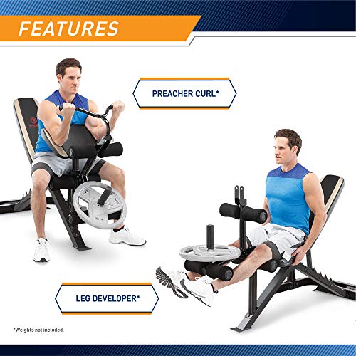 Marcy Olympic Workout Bench with Preacher Curl Pad and Weight Rack, White/Black R86365