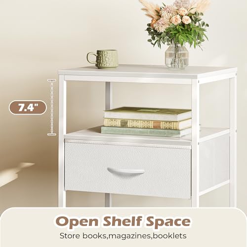 SUPERJARE Nightstand with Charging Station, Fabric Drawer, 3-Tier Storage, Walnut K366263