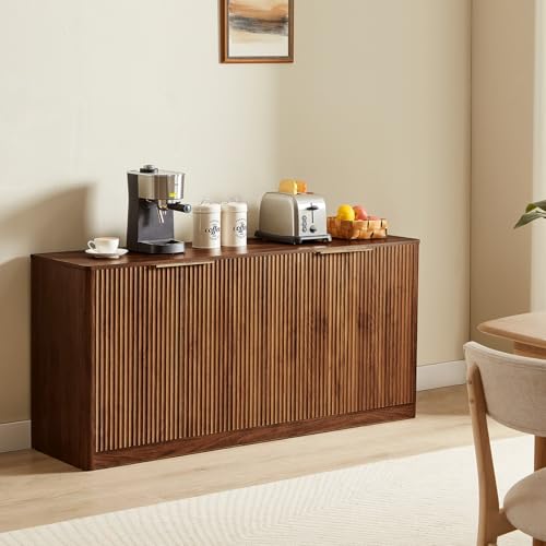 67" Fluted Oak Buffet Cabinet Sideboard with 6 Doors A1241