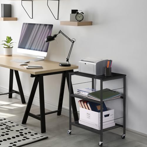 LIANTRAL 3 Tier Rolling Cart, Brown Kitchen Storage Cart on Wheels M635