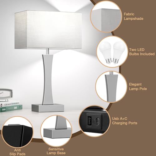 3 Way Dimmable Bedside Lamp Set of 2 with USB Ports C63781