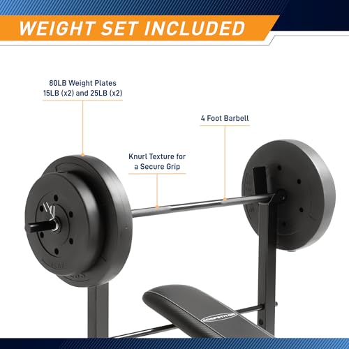 Marcy Standard Weight Bench with Vinyl-Coated Weight Set for Home Gym O2680