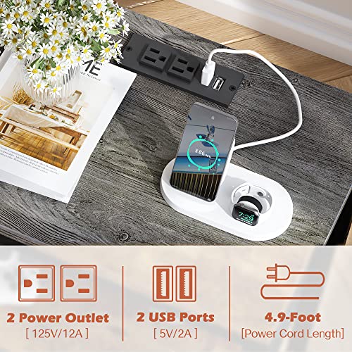 SUPERJARE Nightstand with Charging Station, Fabric Drawer, 3-Tier Storage, Walnut K366263