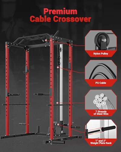 Power Cage with Cable Crossover System for Home Gym, 1600LBS Capacity J50127