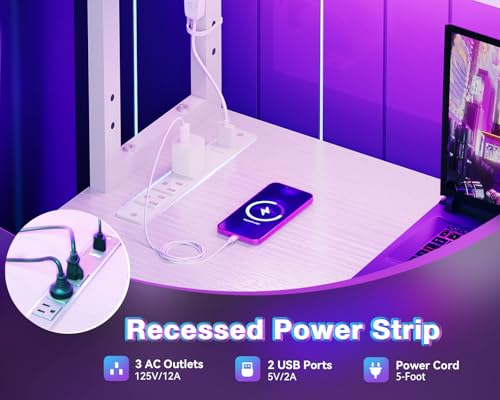 AODK L Shaped Gaming Desk with LED Light & Power Outlet, Grey Oak P41493