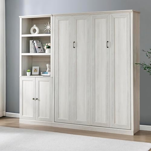 MERITLINE Queen Murphy Bed with Storage Bookcase and Charging Station E996