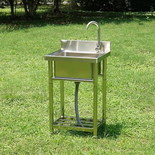 VEVOR Stainless Steel Utility Sink with Workbench Faucet and Legs, 39.4 x 19.1 x 37.4 in L559