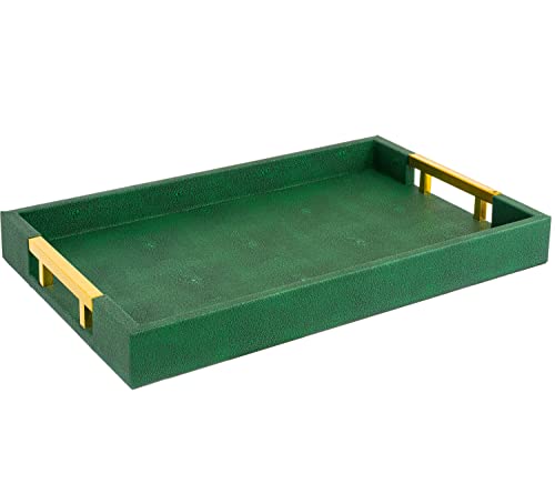 White Marble Faux Leather Decorative Tray with Handles D972626