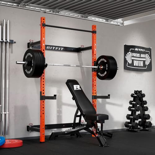 RitFit Multi-Functional Folding Squat Rack for Home Gym, Wall Mounted with Attachments V171188