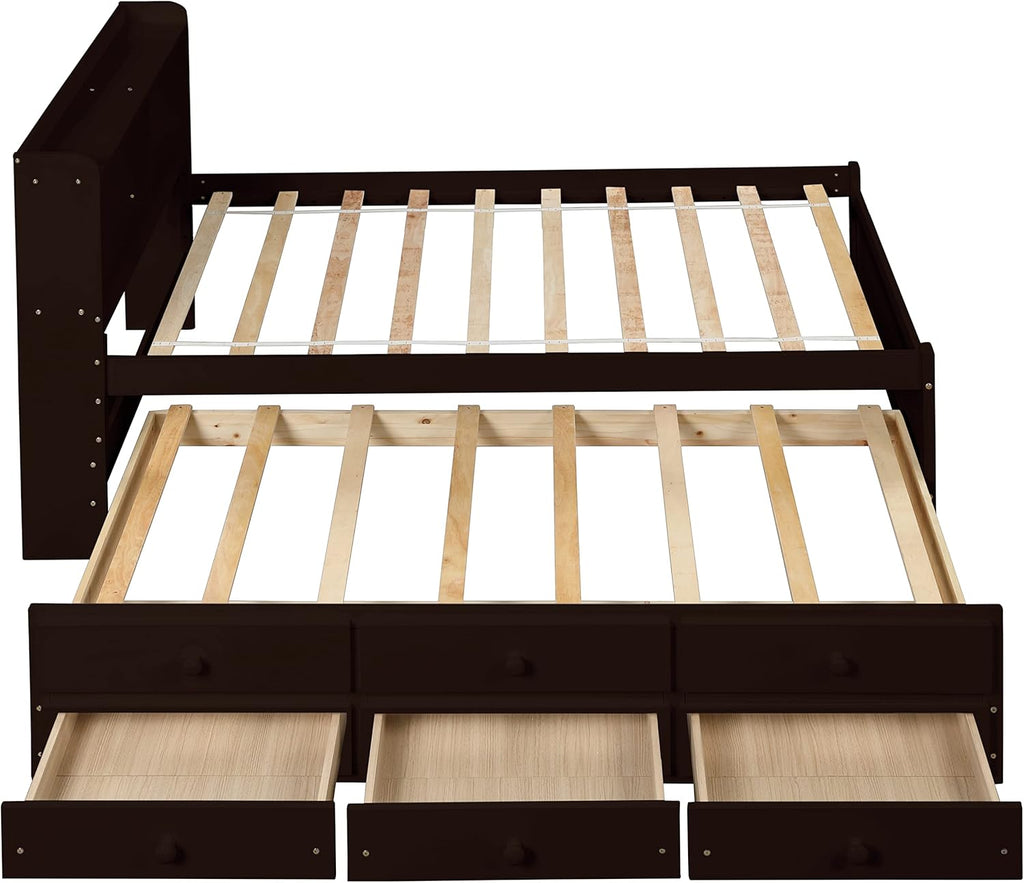 Twin Captain’s Bed with Bookcase Headboard and Trundle, Espresso K258180