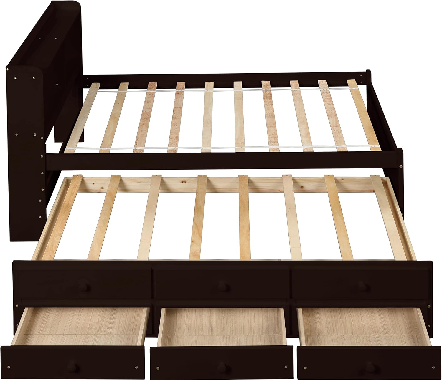 Twin Captain’s Bed with Bookcase Headboard and Trundle, Espresso K258180