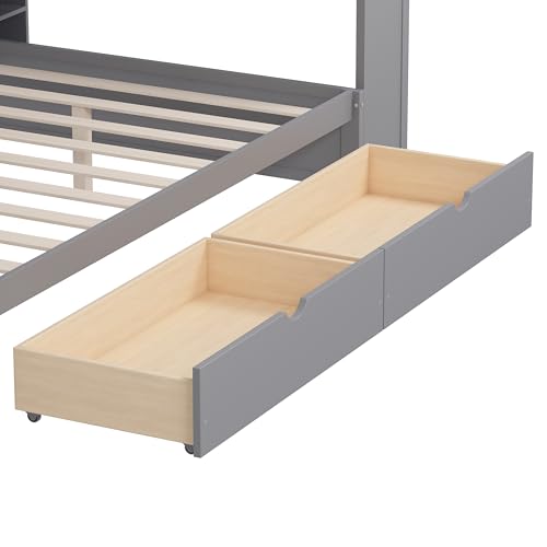 Bellemave Twin Corner Bed Frame with Storage Shelves and Desk, Gray L74206