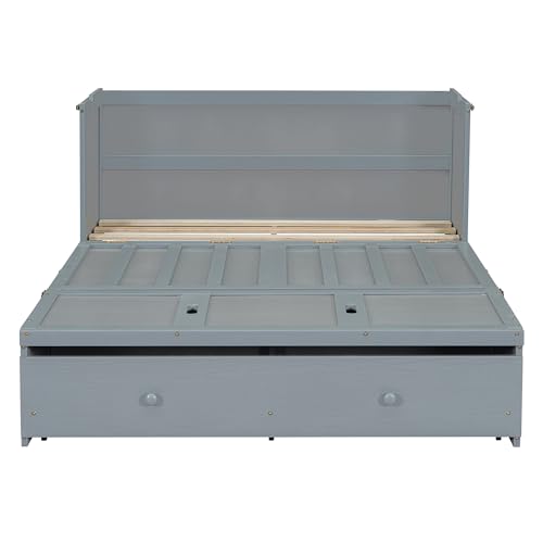 Queen Size Murphy Bed with Drawers and Charging Station, Espresso O1227