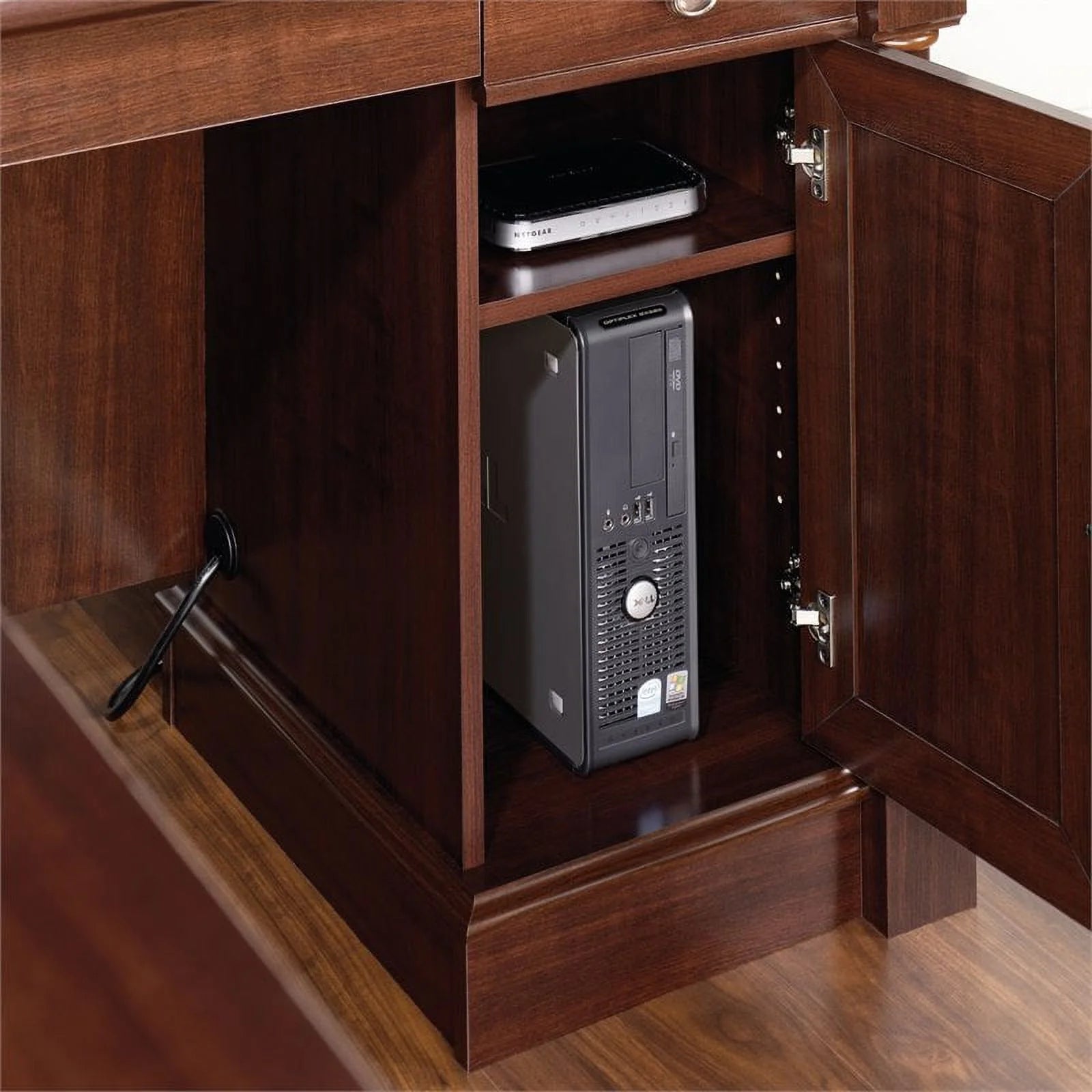 Kingfisher Lane L-Shaped Engineered Wood Desk in Select Cherry D64462