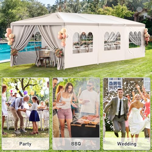 White Party Tent 10x30 with 8 Sidewalls for Outdoor Events K927