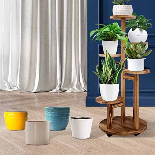 GEEBOBO 5-Tier Tall Plant Stand for Indoor, Wood Corner Display Rack, Walnut K379