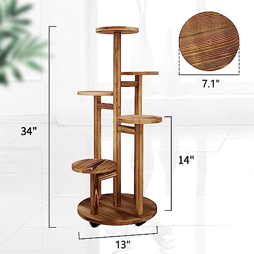 GEEBOBO 5-Tier Tall Plant Stand for Indoor, Wood Corner Display Rack, Walnut K379