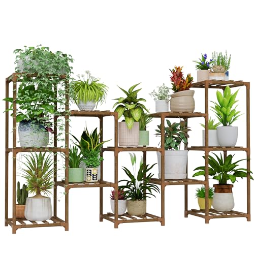 Bamworld Plant Stand Indoor Outdoor Wood Plant Rack 3 Tier Ladder D51744