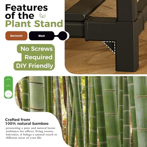 Bamworld Plant Stand Indoor Outdoor Wood Plant Rack 3 Tier Ladder D51744