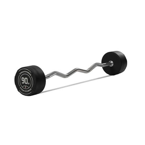 Titan Fitness Rubber Curl Fixed Barbells, Pre-Loaded Weight Bar Y406