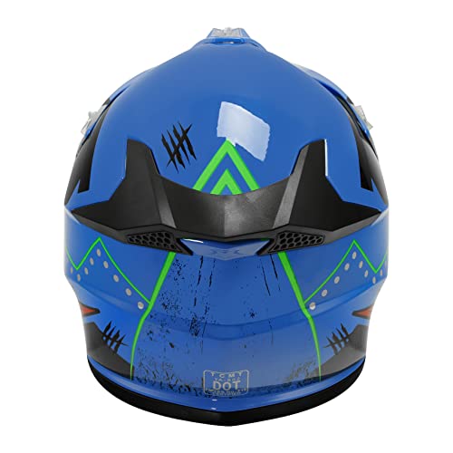 SLMOTO Dot Youth Kids Motocross Offroad Helmet with Goggles and Gloves Blue Skull D851858
