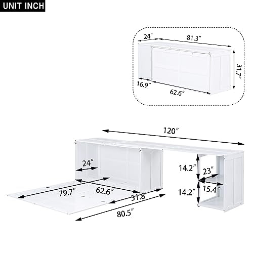 Queen Murphy Bed with Storage Drawer and Desk, Gray N8582