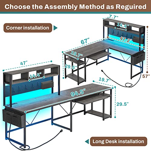 SEDETA L Shaped Gaming Desk with Power Outlet and Pegboard, Black B28201