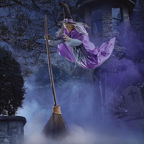 6FT Animated Flying Witch Halloween Decor with Sounds and Lights E809