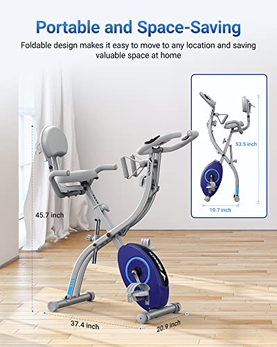 MERACH Folding Exercise Bike, 4-in-1 Upright Indoor Cycling with Magnetic Resistance Y910