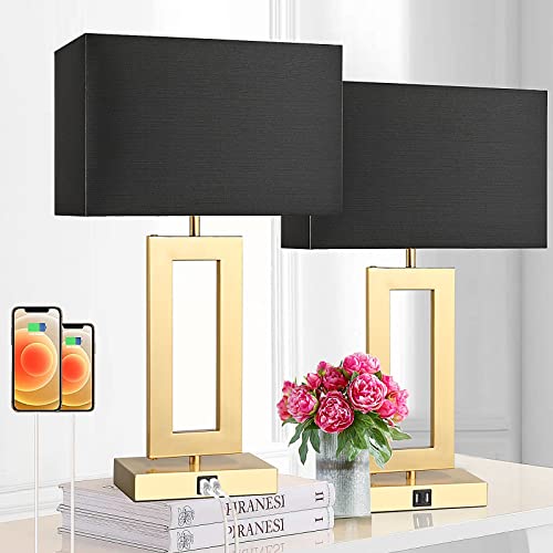 22" Touch Control Table Lamps with USB Ports, Dimmable, Gold & White V1178