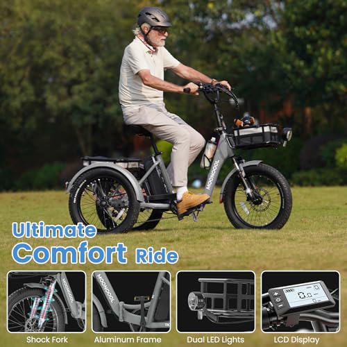 MOONCOOL Electric Trike for Adults, 20" Folding 3-Wheel Ebike, 500W Motor, Removable Battery W50658
