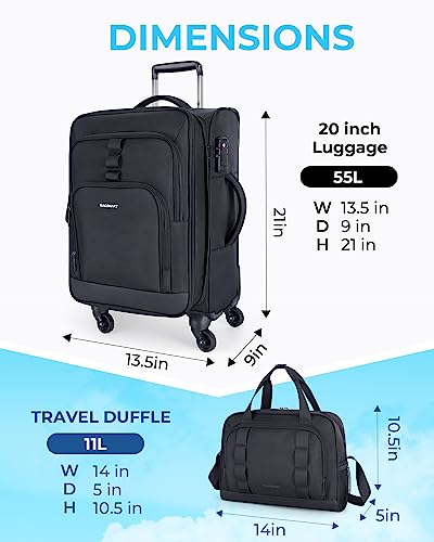 BAGSMART Expandable 20" Carry-On Luggage with Spinner Wheels, Black I961842