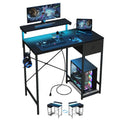 X-cosrack 33.5" Small Gaming Desk with LED Lights & Power Outlets, Compact Computer Desk with Monitor Stand & CPU Stand, Gamer Table with Storage Drawer, Side Hooks for Home Office, Bedroom, Black