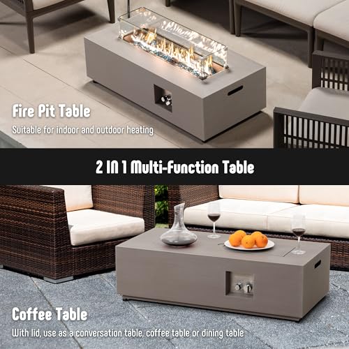 42" Propane Fire Pit Table with Tank Holder, 50,000 BTU, Wind Guard & Glass Stones Z315