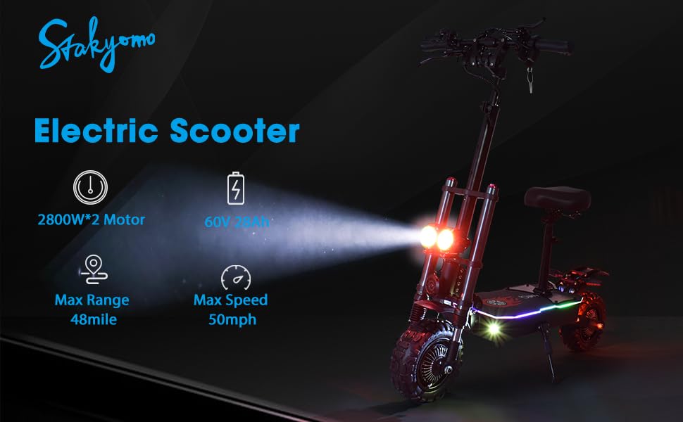 Electric Scooter for Adults, 60V 38.4Ah, Dual Motor, 50 MPH, 11" All-Terrain Tires, Foldable E55280