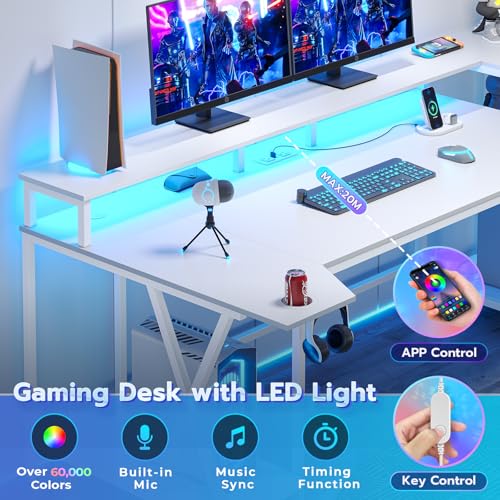 SEDETA Gaming Desk 70.8'' with LED Lights and Storage Shelves, Black Y2845