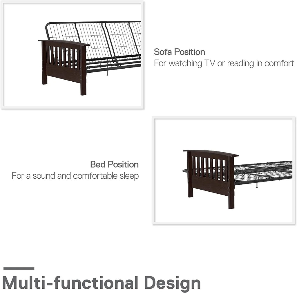 Elbi Full Size Wood and Black Metal Futon Frame, Natural Q52613