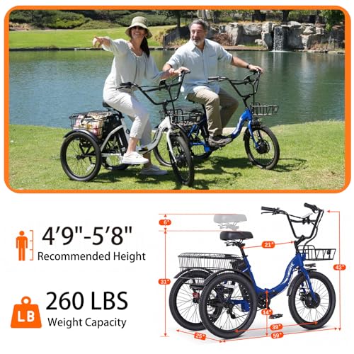 Electric Tricycle 20" Folding 350W Step-Thru for Adults with Removable Battery J2379
