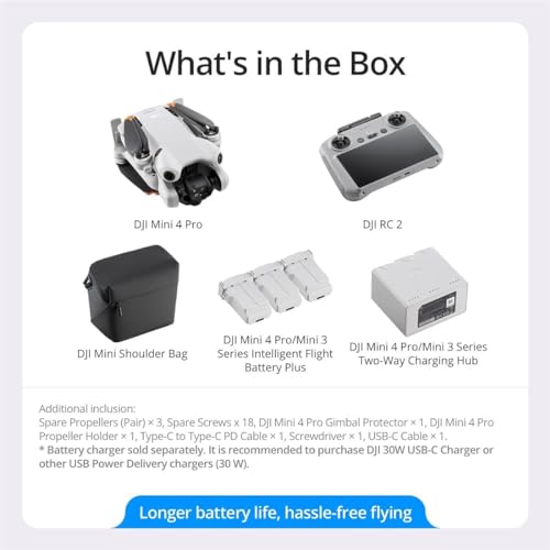 DJI Mini 4 Pro Fly More Combo Plus with DJI RC 2, 4K HDR Folding Mini-Drone Q33416