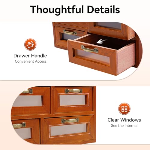 Vintage 16-Drawer Wooden Desktop Organizer with Iron Label Holders N538