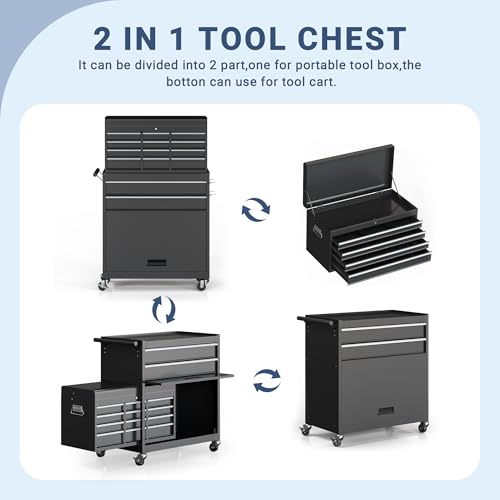5-Drawer Rolling Tool Chest Storage Cabinet with Detachable Top Tool Box, Black R11137