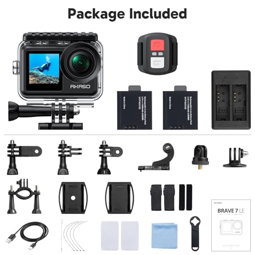 AKASO Brave 7 LE 4K30FPS 20MP WiFi Action Camera with Touch Screen and 2 Batteries B77363